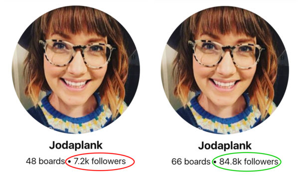 Pinterest followers growth before and after - Jodaplank