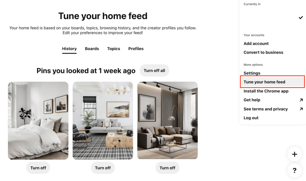 Pinterest Edit Home feed